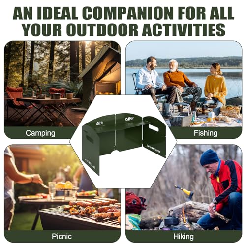 Camping Stove Windscreen 4 Plates Steel Camp Stove Windscreen Folding Outdoor Picnic Cooker Stove Wind Screen Windshield with Drawstring Bag for Camping, Hiking, Picnic, Backpacking, Cooking - color: Green