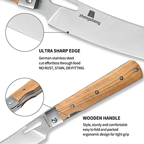 ZhengSheng Folding Chef Knife 4.8” Ultra Sharp 440A Stainless Steel Blade Natural Olive Handle Pocket Foldable Japanese Style Kitchen Knife for Outdoor Camping BBQ trip Cooking - color: #1 Natural Olive Handle