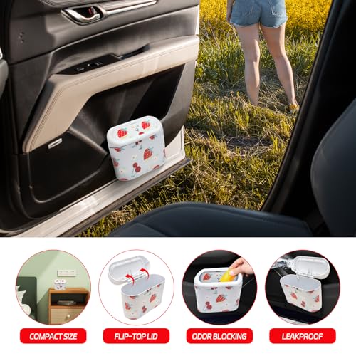 Mini Car Trash Bin with Lid – Automotive Garbage Can with 5 Trash Bags, Waterproof & Leakproof Vehicle Interior Waste Box for Car, Office, Home (White) - color: White