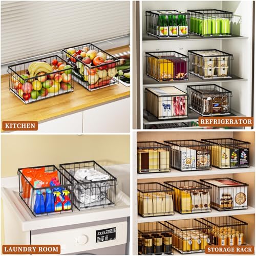 Large Freezer Organizer Bins, Upgrade Quick Expand/Collapse Feature, for 5-9 Cu.Ft Deep Freezer, 3 Pack Stackable Deep Freezer Organizer Bins, Black Wire Foldable Baskets (Black 3 Pack) - color: Black