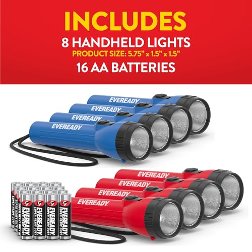 EVEREADY LED Flashlights (8-Pack), Bright Flashlights for Emergencies and Camping Gear, Flash Light with AA Batteries Included, Red/Blue (8-Pack) - color: Blue/Red, size: 8 Pack