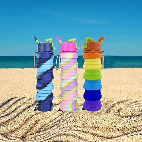 Collapsible Water Bottles 3 Pack Expandable Water Bottle 500ml for Travel Camping. (Colorful) - color: Colorful