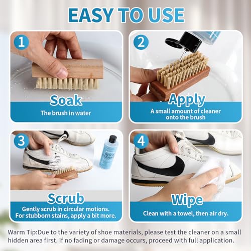 Shoe Cleaner, 10.14 fl oz Premium Shoe Cleaning Kit with Brush & Towel, Sneaker Cleaner Kit Safe for White Shoes, Leather, Boots, Canvas, PU, Mesh & More