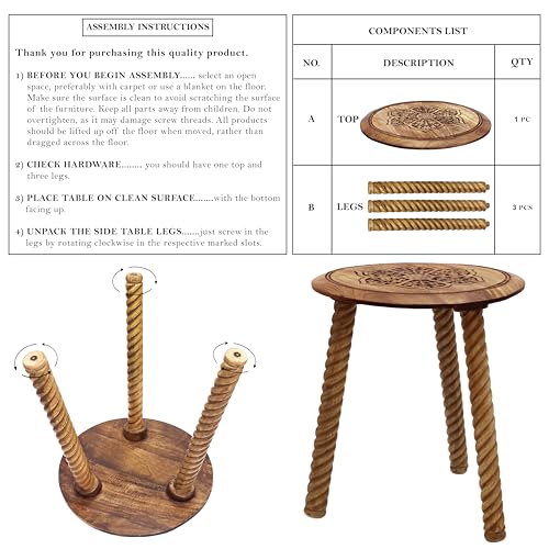 COTTON CRAFT Solid Wood End Table - Hand Carved Accent Table - Global Boho Side Table - Easy to Assemble Round Table - Small Spaces Entryway Living Room Bedside Farmhouse - 18 Inches Round - Natural - color: Natural, size: 18x18x18