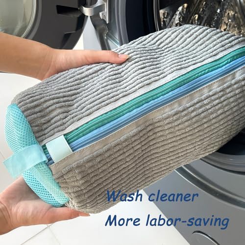 Dual Compartments Shoe Washing Machine Bag, 360° Deep Clean Laundry Bag, Reusable Shoe Bag for Washing Machine, Shoe Cleaning Bag for Sneakers Tennis Shoes Sock - color: Grey