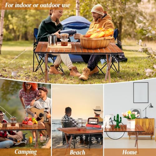 Suzile 2 Pack 4FT Folding Camping Table, Roll Up Portable Camp Table with Carry Bag, Low Collapsible Lightweight Aluminum Outdoor for Camping, Picnic, Beach, Patio, Kitchen(Nut Brown) - color: Nut Brown