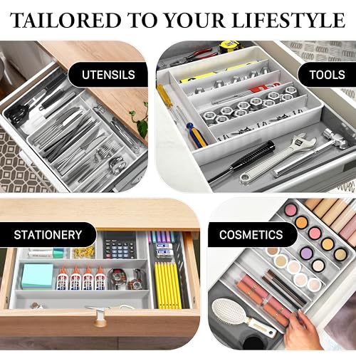 Simple Houseware Expandable Kitchen Drawer Flatware Organizer, Gray/White - color: Gray/White