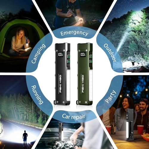 Feki Yigo Flat EDC Flashlight Rechargeable 1800 Lumens - Pocket Flashlight with 365nm UV Light, RGB Modes, Magnetic Base, Digital Display, IPX4 Waterproof for Camping, Emergency, Mechanics (Green) - color: Green