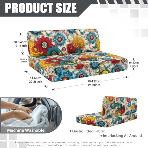 Boho Flowers RV Dinette Cushions Covers RV Bench Furniture Protector Set with 1 Backrest Cover & 1 Bench Cover, Washable - color: Boho Flowers