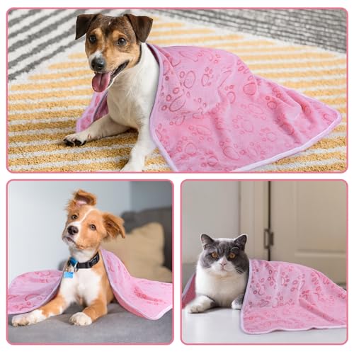 Dono 1 Pack 3 Dog Blankets, Soft Fluffy Fleece Pet Blanket Warm Sleep Mat Paw Print Design Puppy Kitten Throw Blankets Doggy Blanket for Dogs - color: Pink Bone, size: Medium(30*20")