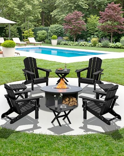 SERWALL Folding Outdoor Side Table Set of 4, Small Adirondack Side Table, Black - color: Black, size: Foldable 4-pack