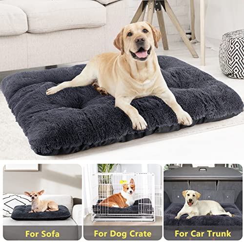 JOEJOY Dog Bed Crate Pad, Deluxe Plush Washable Dog Beds Fulffy Soft Kennel Pad Anti-Slip Pet Sleeping Mat for Small Dogs, 23" x 18", Grey - color: Dark Grey, size: S(23"x18"x3")