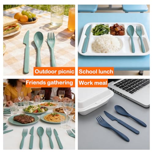 Zoyiancy Reusable Utensils Set with Case, 4 Sets Portable Plastic Cutlery Set, Fork Spoons Knife Tableware for Travel Picnic Camping