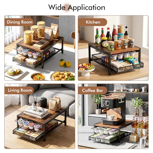 Kssiaz K Cup Holder, 2-tier Coffee Pod Holder for 48 Pods, K Cup Drawer Organizer with Sliding Storage Drawer, Coffee Bar Station Organizer for Countertop, Space Saving, Home & Office, Black - size: 13.8"×11.2"*6.7"