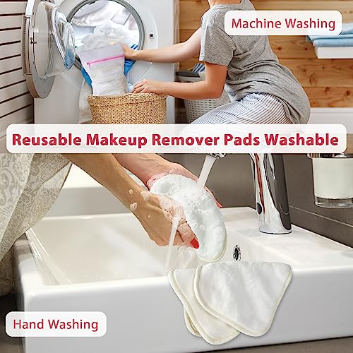 Makeup Remover Cloth, 6" x 6" Make Up Towels Reusable Face Cloth for Washing Face, Makeup Remover Pads Microfiber Face Washcloth with Mesh Bag, 12 Pack - color: White