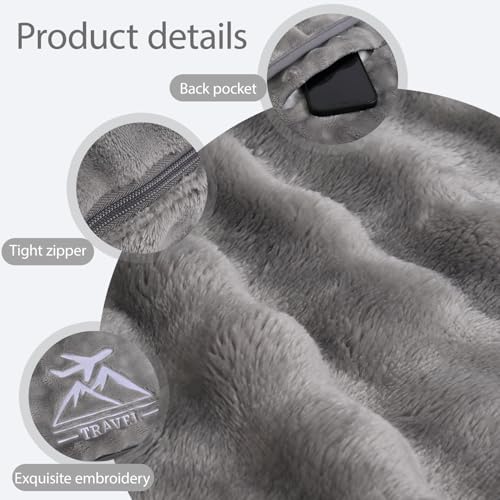 Travel Blanket and Pillow-2-in-1, Ultra-Soft&Compact, One-Piece Airplane Blanket with Hand Luggage Belt and Backpack Clip,Travelers Accessories Gifts, 61x43 Inches (Gray) - color: Gray