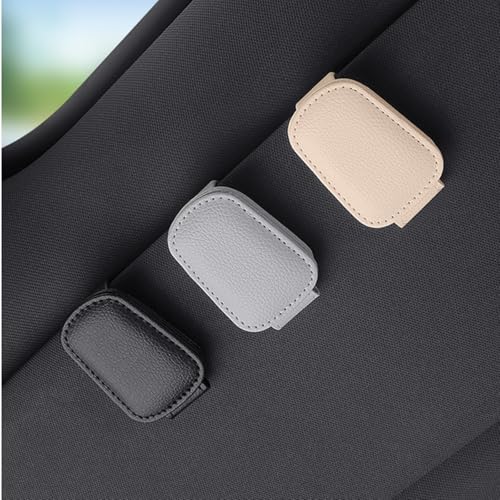 Sunglass Holder for Car Visor, Magnetic Leather Sunglasses Holder and Ticket Card Clip for Car - color: Beige
