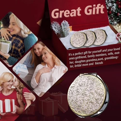 Retro metal compact travel mirror 1x/2x magnification compact portable foldable, used as a compact magnifying glass for wallets and pockets, distortion free folding portable compact mirror (bronze)