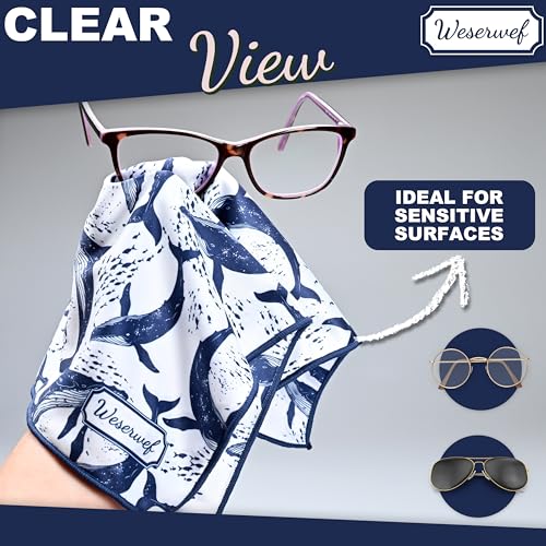 WESERWEF Design Microfiber Glasses Cleaning Cloth – Premium Cleaning Cloth for Eyeglasses, Screens, Tablets, Cameras & Lenses, 12" x 12", Ultra-Soft & Scratch-Free (Whales) - color: whales