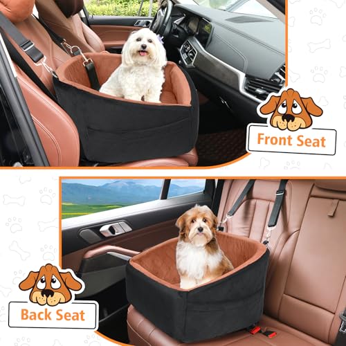 NEEZUKAR Dog Car Seat for Small Medium Dogs,Detachable Washable Dog Booster Seat Under 30lbs, Pet Car Seats Travel Bed with Storage Pockets and Safety Belt(Black/Z) - color: Black/red brown