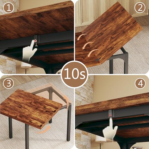 HUAHUU Dining Table Set for 4, Extendable Kitchen Table Cushion Chairs Set of 4, Rectangle Dining Table with Metal Frame & MDF Board, Folding for Small Apartment Saving Space, Rustic Brown - color: Rustic