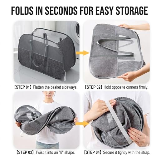 150L Collapsible Laundry Basket, 3-Compartment Foldable Hamper with Handles, Durable & Lightweight Clothes Organizer for Laundry Room, Dorm, Travel - Grey