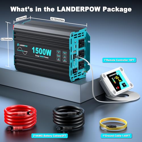 1500 Watt Pure Sine Wave Inverter, 12V DC to 120V AC Inverters for Car, RV, Truck, Home, Camping, Solar Power Inverter with 3 AC Outlet, 30W USB-C, 5V 3.1A USB, Remote Control, Surge 3000W - color: Black+Blue, size: 12V-1500W Pure Sine Wave Inverter