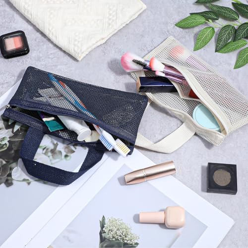2 Pcs Toothbrush Pouch,Portable Travel Toothbrush Bag,Mesh Toothbrushs Pouch for Men and Women,Square Mesh Storage Bags with Zipper(White and navy)