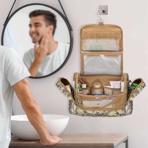 Tactical Toiletry Travel Bag for Men, Hanging Dopp Kit Hygiene Bag Shower Organizer with Hook for Toiletries and Shaving Care, Desert Yellow (Empty Bag) - color: Desert Yellow