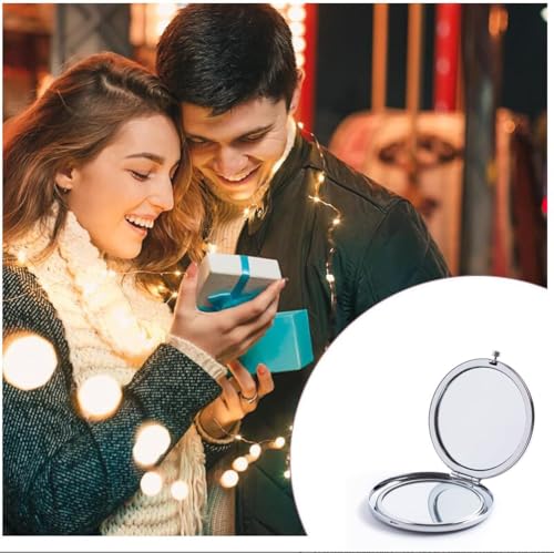 Pocket Mirror, 2 x 1x Magnification Compact Travel Makeup Mirror, Perfect for Purse, Pocket and Travel (Silver) - color: Silver