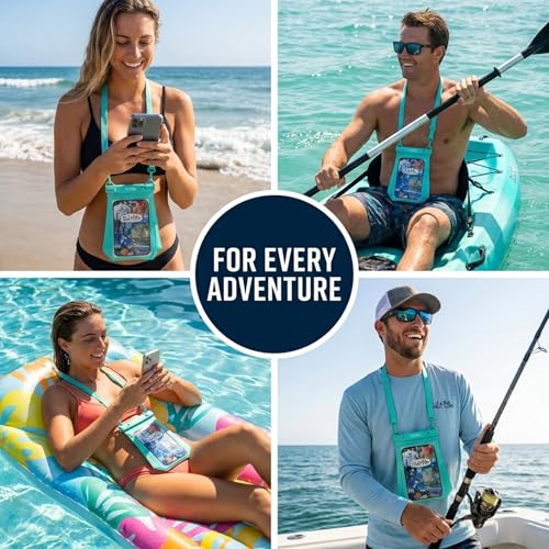 Salt Life Large Waterproof Phone Pouch Bag – IPX8 100% Waterproof Protection, Extra Storage Phone Dry Bag with Touchscreen Clear Window, Secure Seal Closure & Lanyard for Beach & Water Sports - color: Black