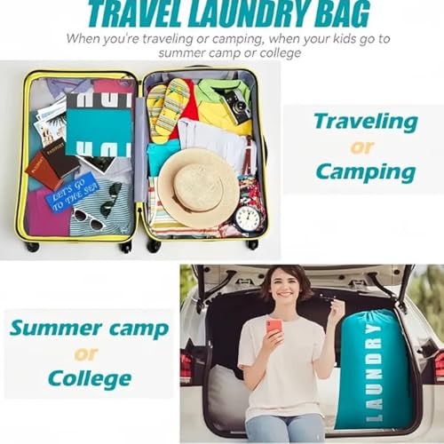 2 Pack XL Travel Laundry Bag, Dirty Clothes Organizer with Drawstring, Large Enough to Hold 4 Loads of Laundry, Easy Fit a Laundry Hamper or Basket,24" x 36" (Blue+ Pink) - color: Blue+ Pink