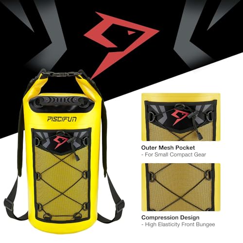 Piscifun Dry Bag, Waterproof Floating Backpack 10L/20L/30L/40L with Waterproof Phone Case for Boating, Kayaking, Fishing - color: Yellow, style: 10l