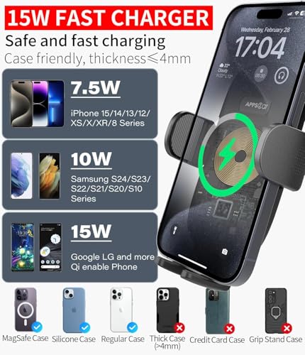 APPS2Car Cup Holder Phone Mount Wireless Car Charger, 15W Qi Fast Charging Car Mount, Adjustable Long Arm & 360° Rotation, Fits 3"–4" Round Cup Holders Compatible with All Smart Phones