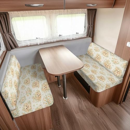 Cute Dogs Daisy Floral Print RV Dinette Cushion Covers Camper Sofa Cushion Cover Stretchable RV Dinette Seat Covers 2Pcs with Backrest & Bench Cover 2Sets - color: Cute Dogs Daisy Floral