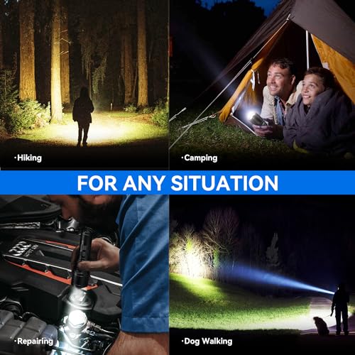 Rechargeable Flashlights 10000 High Lumens Super Bright LED Flashlight High Powered Tactical Flashlight Zoomable 3 Modes IPX6 Waterproof Handheld Flash Light for Camping Outdoor Emergencies