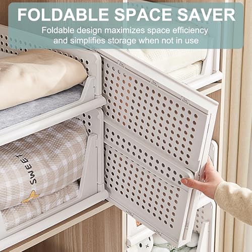 Goderewild 5 Pack Stackable Foldable Storage Baskets - Folding Storage Bins, Multifunctional Closet Organizers for Wardrobe, Cupboard - Space-Saving Clothes Storage Hat Organizer (White, 5L) - size: 5L