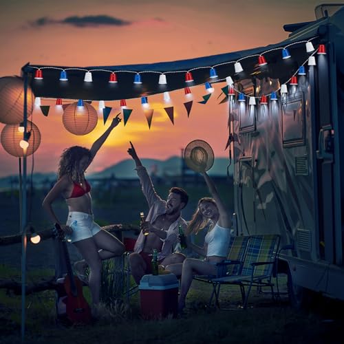 Hiboom 1 Pack Red White and Blue Cups Light, Shot Cup Fairy String Lights Battery Operated LED for Memorial Day Patriotic Decor 4th of July Independence Day Bar Graduation RV Party Decoration (13ft) - size: 13Ft