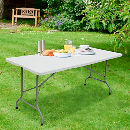 FORUP 6ft Table, Folding Utility Table, Fold-in-Half Portable Plastic Picnic Party Dining Camp Table (White) - size: 6 ft