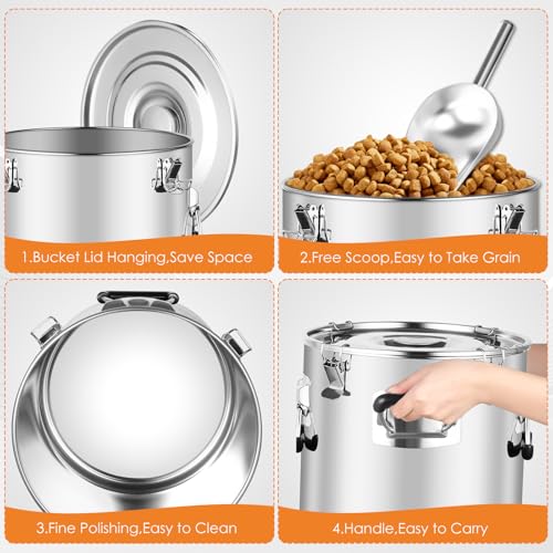 Stainless Steel Dog Food Storage Container,30LB/35LB Airtight Dog Food Storage Container with Lid to Keep Fresh,Easy Clean Large Pet Food Storage Container with Scoop for Cat Food,Chicken Feed,Rice - size: 30 LBS