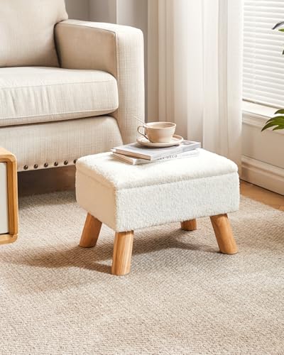 YMYNY Storage Ottoman, Small Foot Stool Ottoman with Storage, White HBD042W | Teddy Velvet, Sturdy Wood Legs, For Living Room Bedroom Couch Entryway - color: White