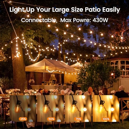 OHLUX Outdoor String Lights, 27FT LED Patio Lights with 13 Dimmable Plastic G40 Globe Bulbs(1 Spare), 2200K Waterproof Connectable Hanging Lights for Backyard Porch Cafe Party Decor E12 Socket Base - size: 27FT