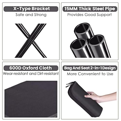 Portable Stool, Camping Stool 12inch Portable Folding Stool Small Folding Chair, Telescopic Compact Foldable Stool for Camping, Hiking, Outdoor Concert(3Pcs 60ML Travel Bottles Gift)