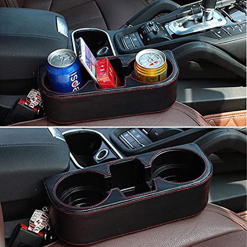 Car Cup Holder, Auto Front Seat Cup Holder, PU Leather Cover Cup Drink Holder, Car Seat Gap Filler Organizer, Side Cup Holder for Car Coin Bucket, Cell Mobile Phone Holder, Black - color: Black