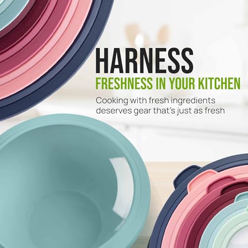 Zulay Kitchen 12 Piece Plastic Mixing Bowls with Leak-Proof Lids Set - Microwave and Freezer Safe Kitchen Mixing Bowls for Preparing, Serving and Storing - Large Nesting Bowls (Cotton Candy Ombre) - color: Cotton Candy