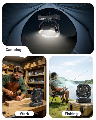 Misting Fan, Portable Camping Fans with 9oz Water Tank, 24000mAh Rechargeable Fan with 4 Speed, Battery Powered Fans with 120H Cooling, Last 5H Mist, 2 Mist Modes, Light, Outsides/Summer Essential - color: Black