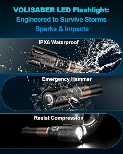 Flashlight 3000 High Lumens with Ignition Lens, Rechargeable Super Bright Zoomable LED Flash Light, 6 Mode Waterproof Handheld Powerful Tactical Flashlights for Camping Essentials Emergency - color: Black and Gold