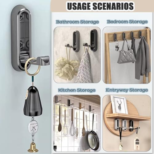4PCS Foldable Wall Hooks, Folding Coat Hook, Folding Hook Wall Mount with 4pcs L-Shape Nail-Free Hooks, Screwdriver and Drill Bit, for Bathroom, Kitchen, Entryway, Holds Coats, Backpacks, Hats, Keys