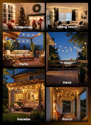Minetom 55FT Outdoor String Lights with Remote, Shatterproof ST38 LED Bulbs, Waterproof Patio Lights with 3 Modes, Dimmable & Connectable 2700K Hanging Lights for Backyard Porch Deck Balcony - size: 55FT 17LED