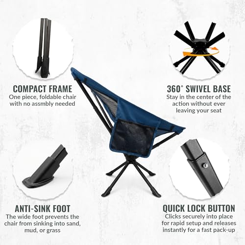 360° Rotation Swivel Camping Chair- Holds 330lb, Small Portable Folding Chair, Ultralight 4lb Compact Backpack Chair with Carry Bag & Side Pocket for Camping, Hiking, Beach, Fishing, Hunting